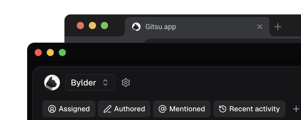 Gitsu's web interface with a filtered issue list and bulk-edit controls